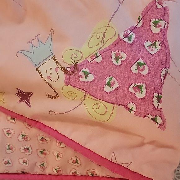 Laura Ashley pink hearts and roses / fairy princesses reversible twin  comforter - Picture 3 of 10